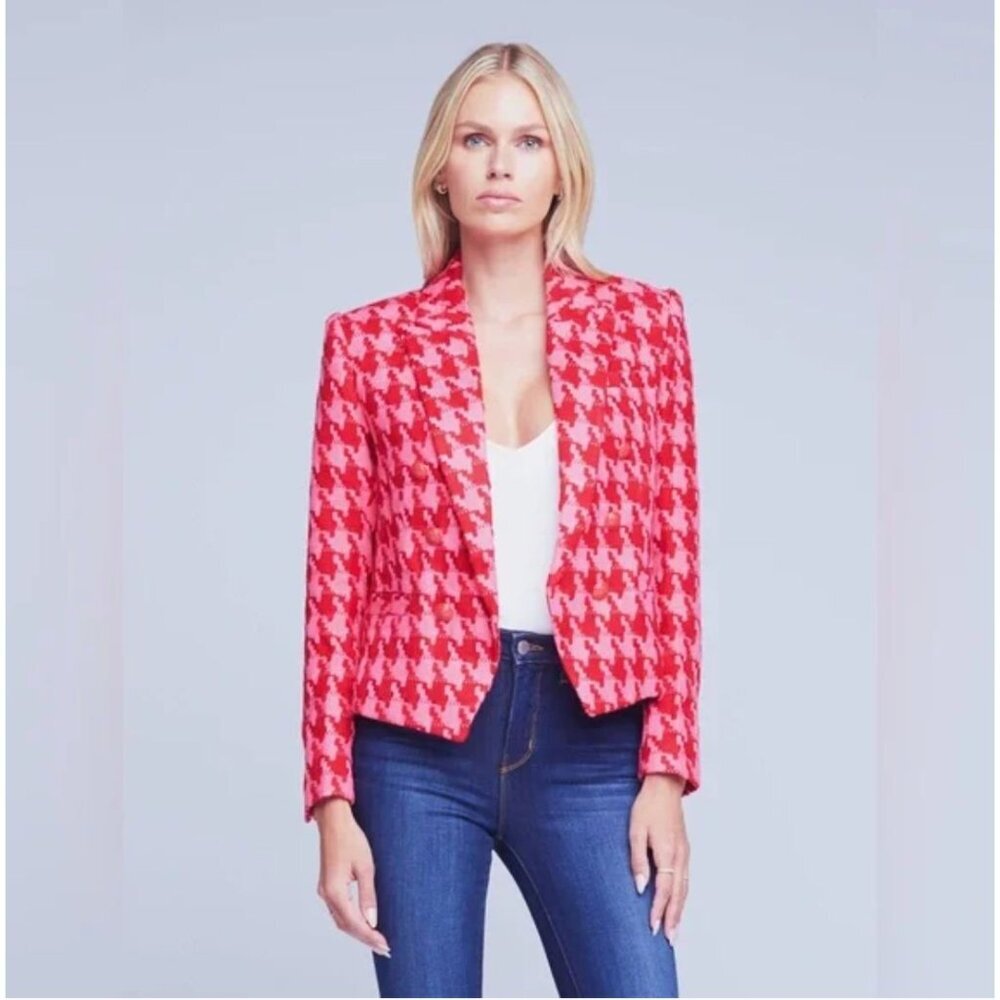 Lagence NWT Brooke Pink Tweed Blazer Houndstooth Cropped Size 14